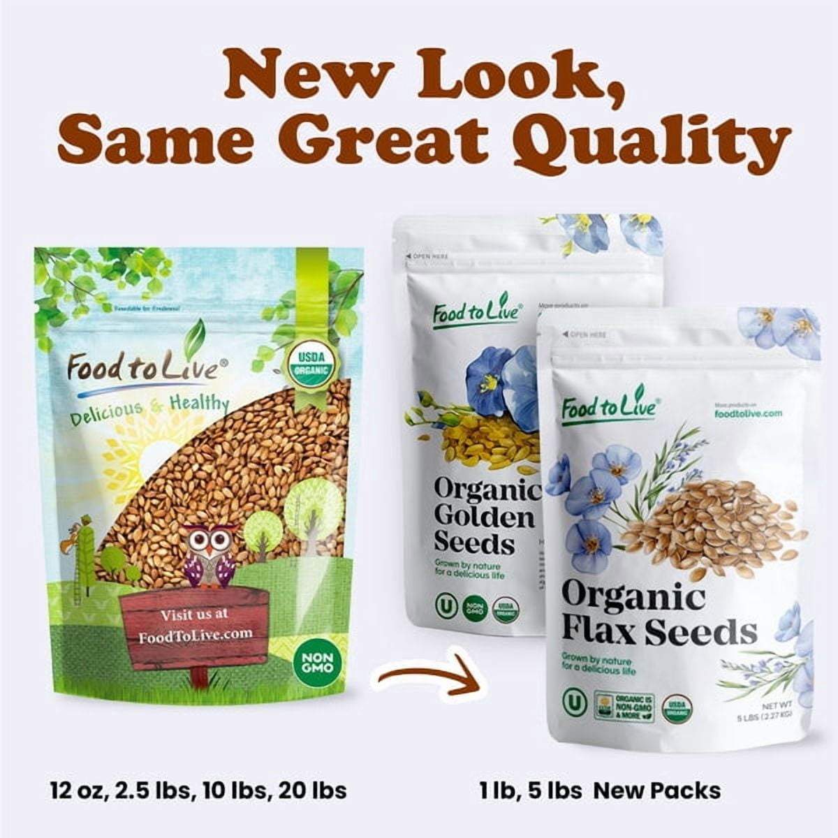 Organic Dry Roasted Whole Golden Flax Seeds, 5 Pounds – Vegan, Kosher, Bulk – by Food to Live