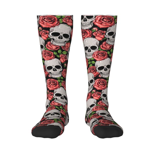 Balery Skull and Roses Calcetines novedosos Calcetines deportivos Calcetines hasta la rodilla Calcetines de algodón Calcetines originales y geniales