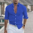 thumbnail image 2 of JTieacloth Casual Button Down Shirts Male Summer Solid Casual Plus Size Shirt Mens Turn Down Collar Long Sleeve Shirt Blue, 2 of 6
