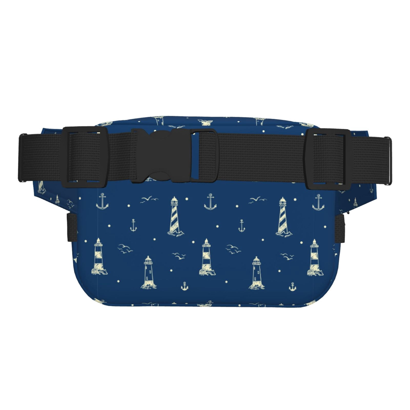 Picia Lighthouses and Anchors Print Square Double-Layer Waist Bag Mini Adjustable Waist Belt Bag Exercise Running Travel Hiking