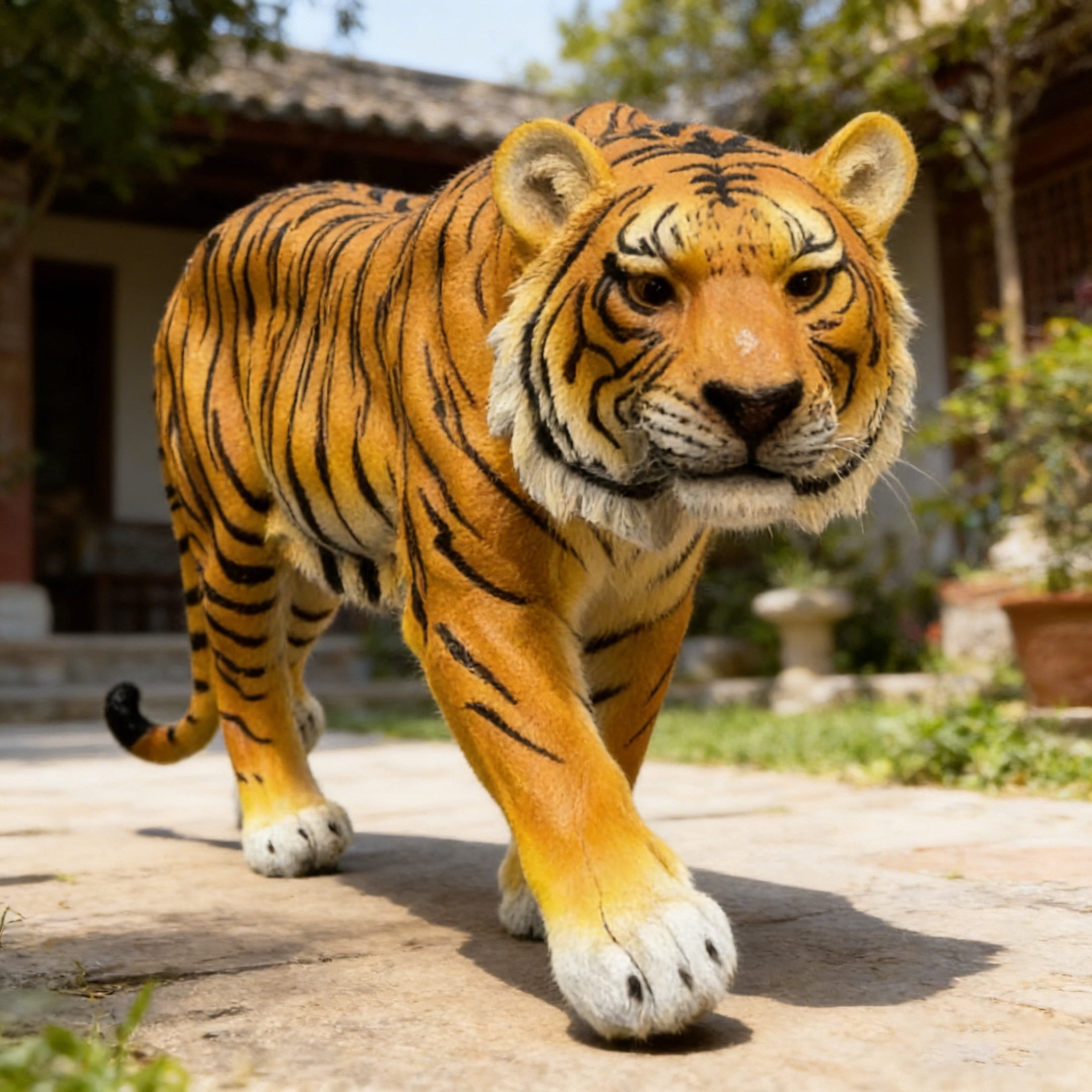 GDF Studio Brown Tiger Resin Indoor/Outdoor Guardian Statue, Weather-Resistant Decor Figurine for Garden & Courtyard