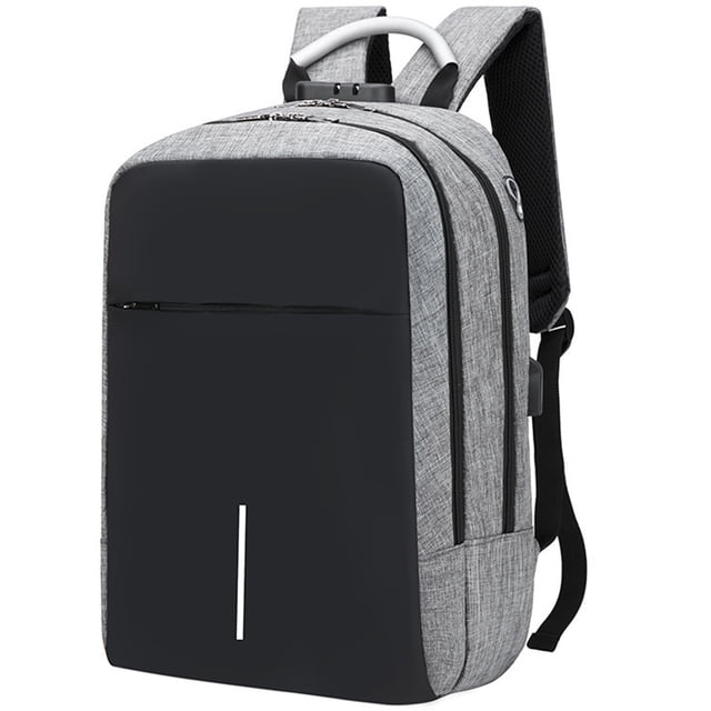 Mochila para computadora portátil, resistente al agua, antirrobo, con puerto de carga USB y cerradura, mochilas de negocios, gris