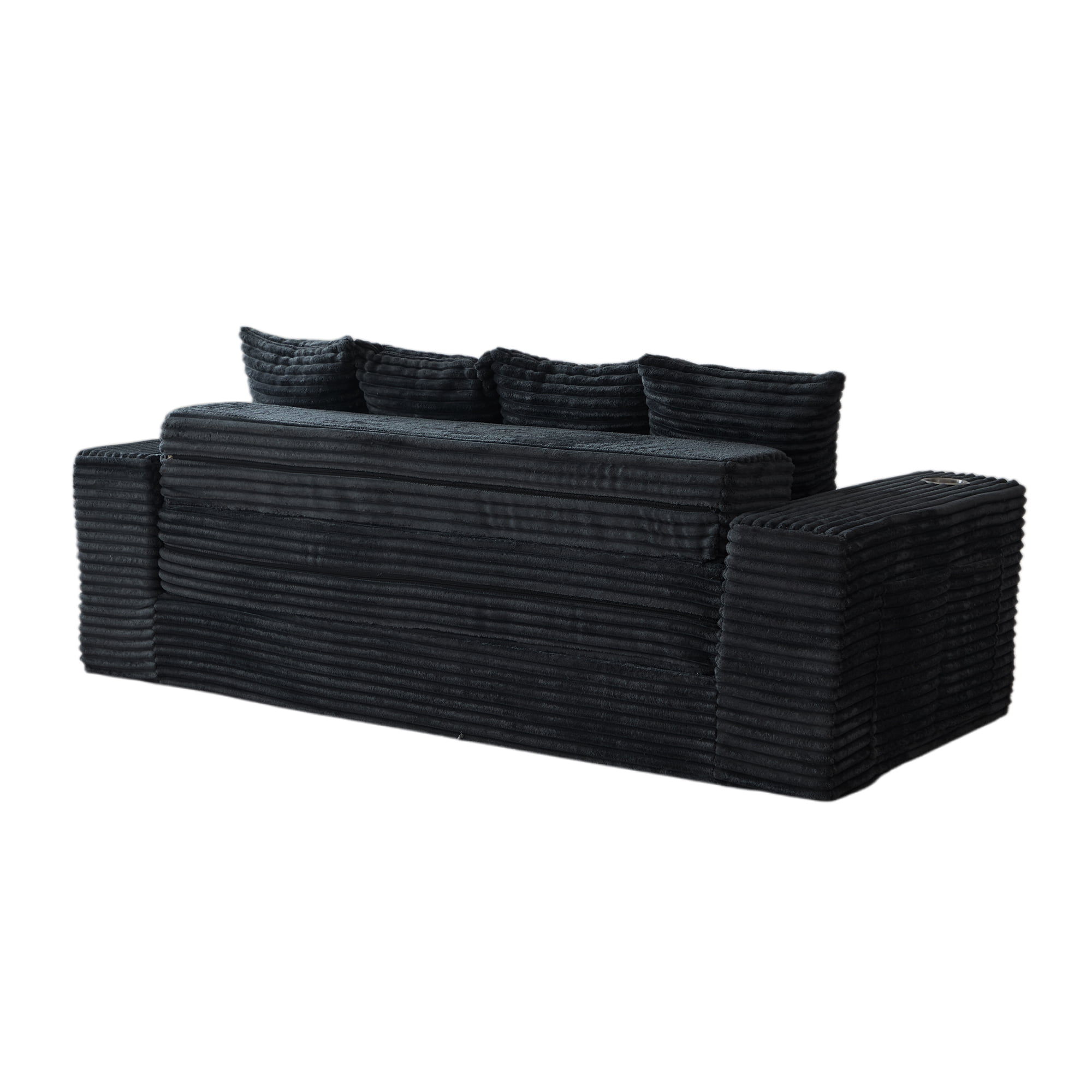 Leumius 2-in-1 Convertible Sofa Bed,Boneless Corduroy Modular Sleeper Couch with Cup Holders & Side Storage Pockets,Oversized Deep Seat Sofa for Living Room, Apartment, Guest Room,Black