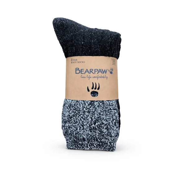 Bear Paw Women's Boot Sock 6-pair Fits Shoe Size 4-10, Black