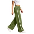 thumbnail image 5 of Womens Athletic Side Stripe Wide Leg Long Pants Solid High Waist Casual Trousers with Pockets, Loose Breathable Bottoms for Jogging, Loungewear and Outdoor Walking Army Green, 5 of 8