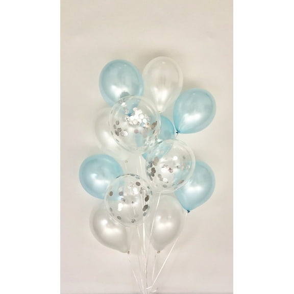 Sweet Moon 12 Piece Latex Balloons Bouquet - Baby Shower, Bridal Shower, Eid, and Ramadan Party Decoration (Baby Blue)