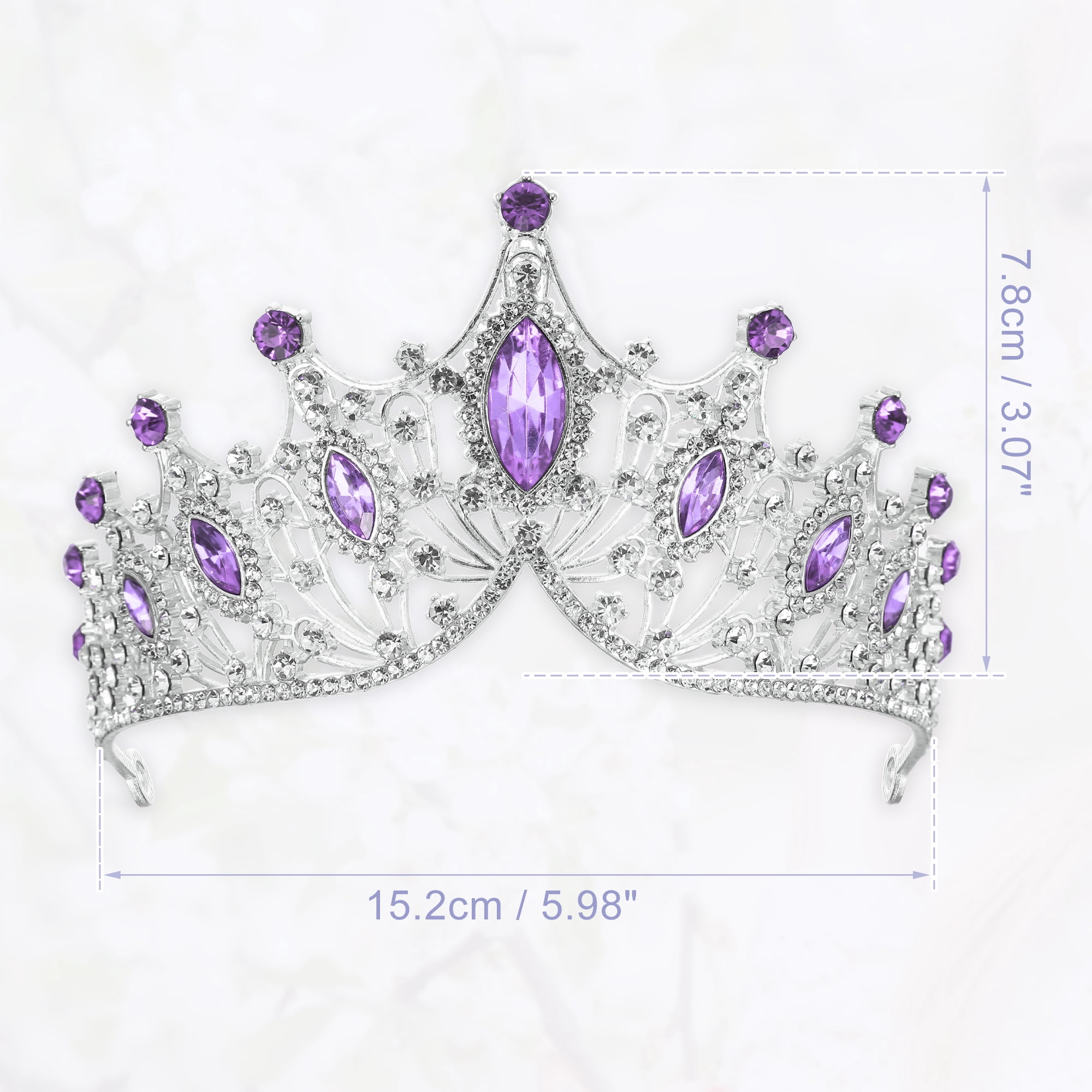 Unique Bargains Faux Crystal Queen Crowns Tiara for Women Silver Tone Purple