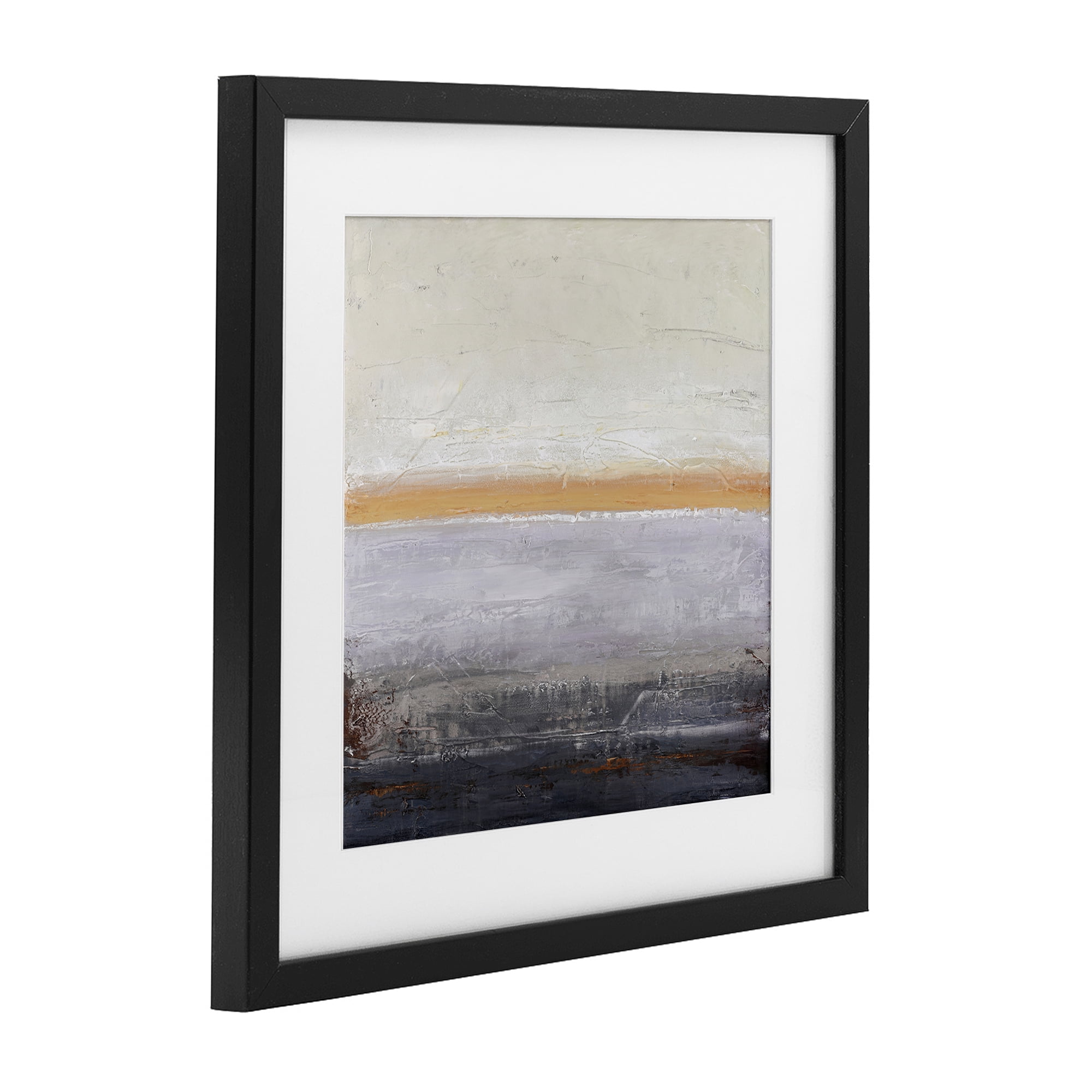 Warm Peachy Horizon Black Framed Print Under Glass, design by Design Fabrikken