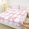thumbnail image 3 of Feelyou Princess Kawaii Bow Bed Sheets for Kids, Pink Buffalo Plaid King Sheets, Cute Bowknot Theme Sheet Set, Ultra Soft Bedroom Decor, 4-Piece, 3 of 7