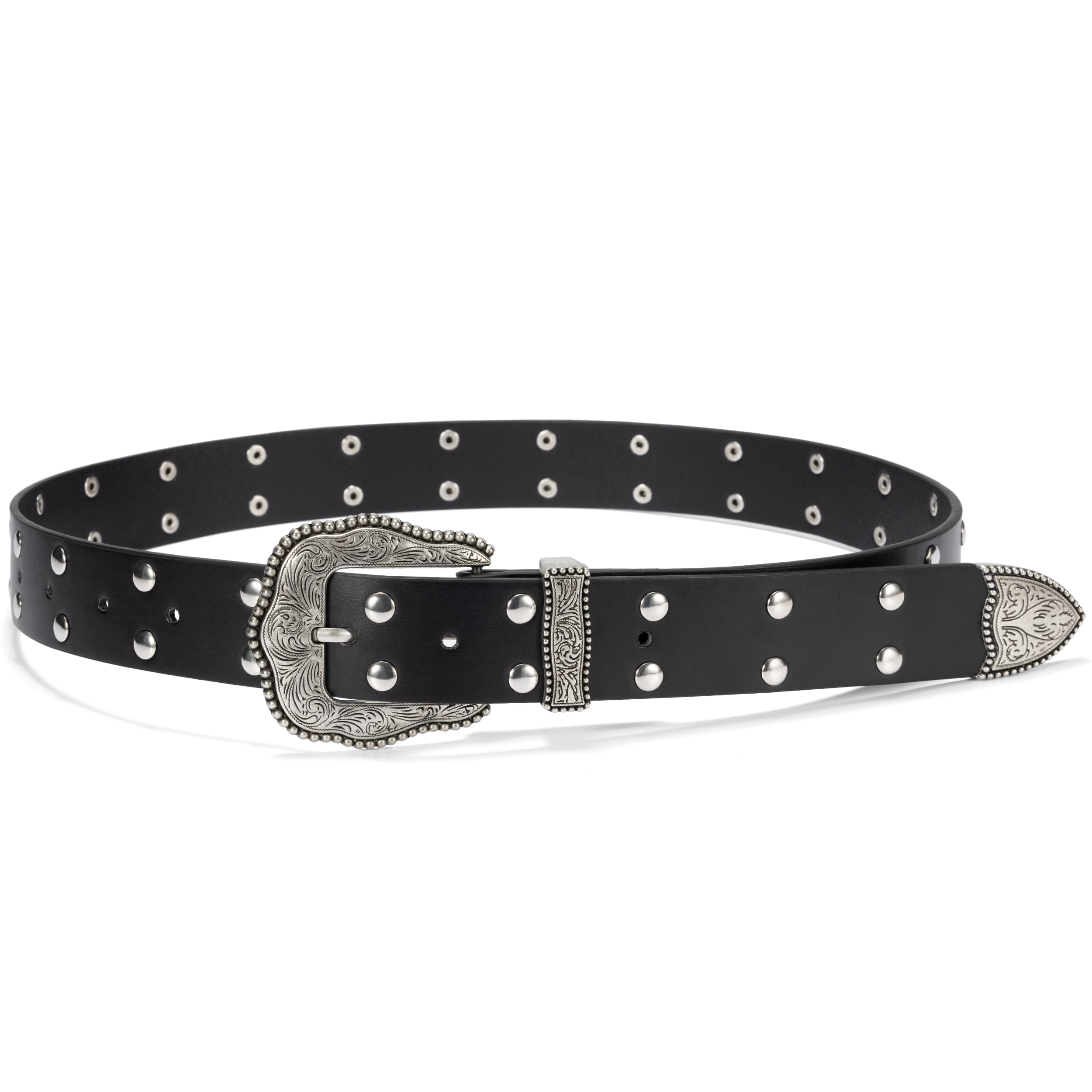 Faux Leather Belt with Rivets Silver Buckle Western Style Adjustable Waist The Buckle Up – Unisex Western Leather Rivet Buckle Belt  main image 4