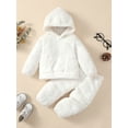 thumbnail image 3 of Baby Girls Winter Clothes Set Solid Color Long Sleeve Plush Hoodies Tops Elastic Waist Long Pants 2Pcs Set, 3 of 9