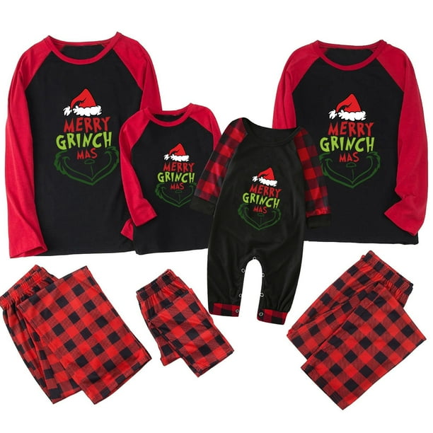 Pijamas navideños a juego Grinch - TKing Fashion 2024 Nuevos conjuntos de pijamas navideños familiares a juego Grinch, pijamas navideños navideños para parejas, adultos y niños, 12 Meses