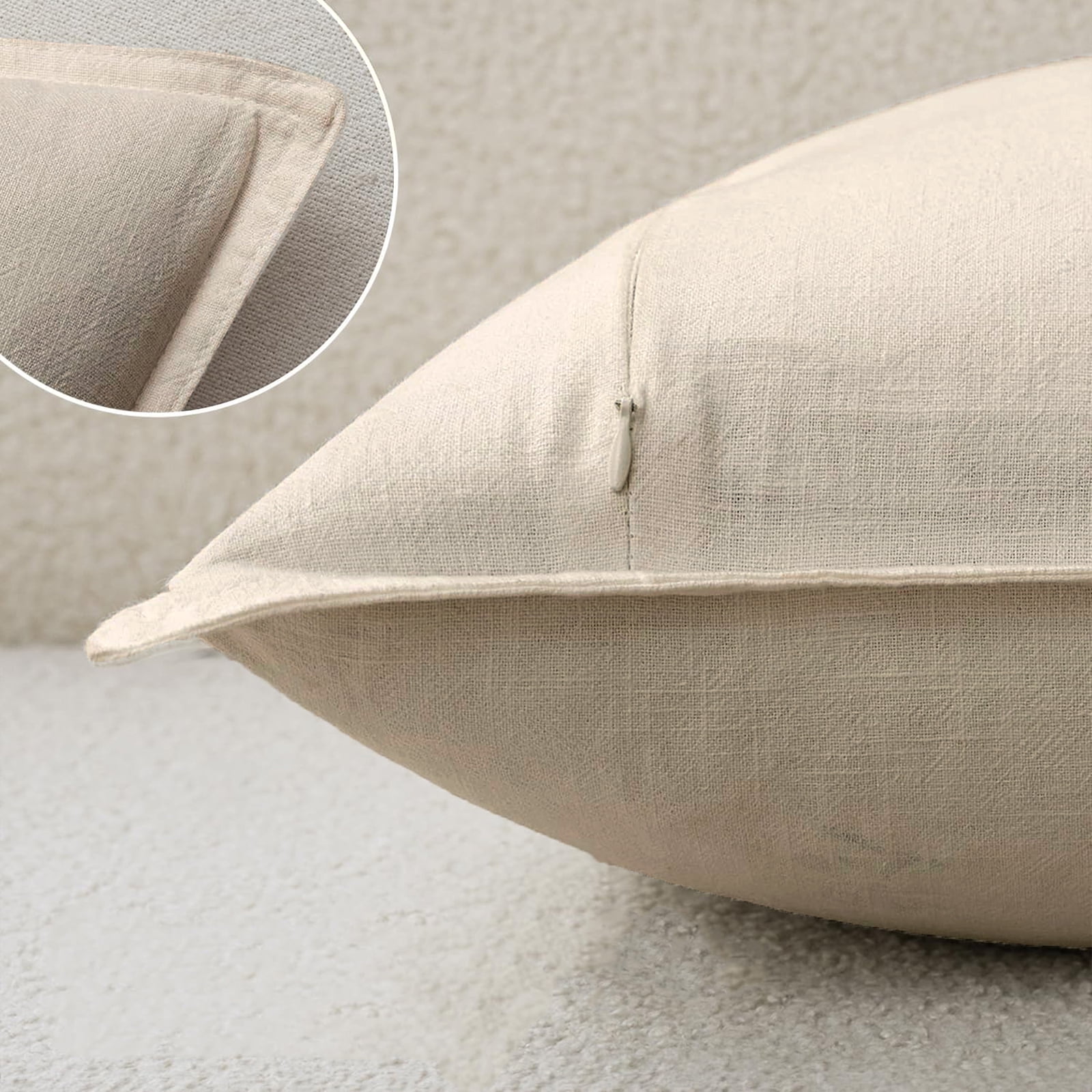 Fancy Homi 2 Packs Natural Beige Decorative Linen Soild Throw Pillow Covers 20x20 inch for Living Room Couch Bed sofa, soft Square Farmhouse Vintage Cushion Cases Modern Home Décor, Cream 50x50 cm