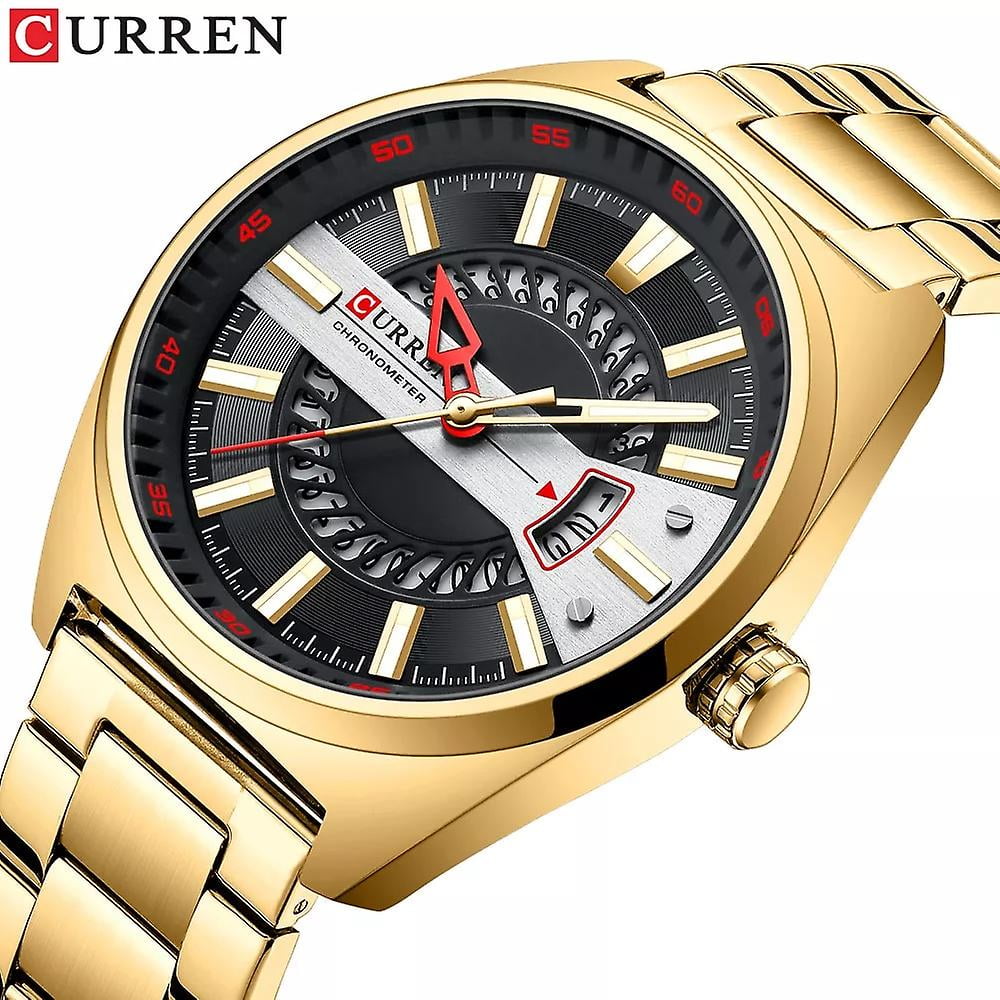 Men Watch Stainless Steel Band Luxury Quartz Wristwatches For Male Creative Design Golden Clock With Luminous