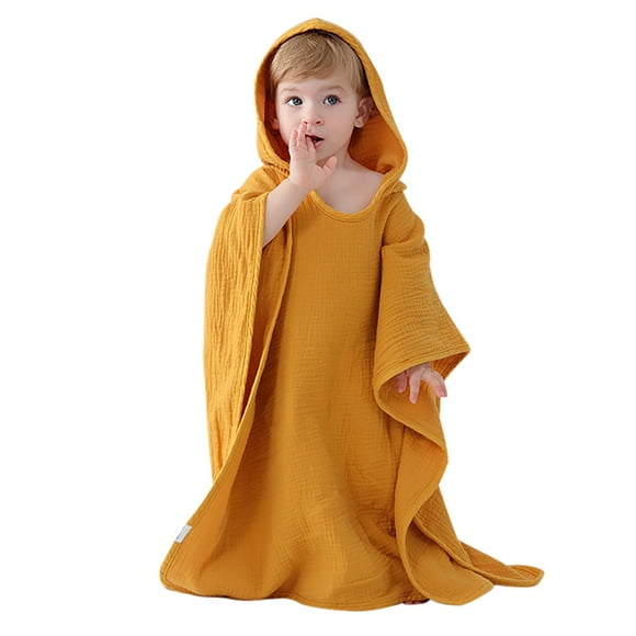 Hiiyo Baby Poncho Towel Bathrobe Solid Color Comfortable Hooded Cover-Up Robe, Yellow