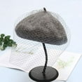 thumbnail image 6 of Fall Winter French Beret Hat for Women Mesh Veil Artist Solid Color Pumpkin Cap, 6 of 15