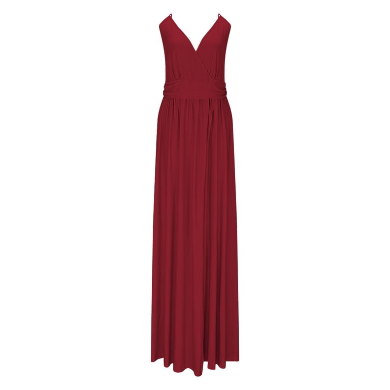 Vetsdori Party Maxi Dresses for Women Summer Sleeveless Slip Dress Tank,Solid Color Pleated Cocktail Casual Juniors Dress V-Neck, Women's, Size: Large