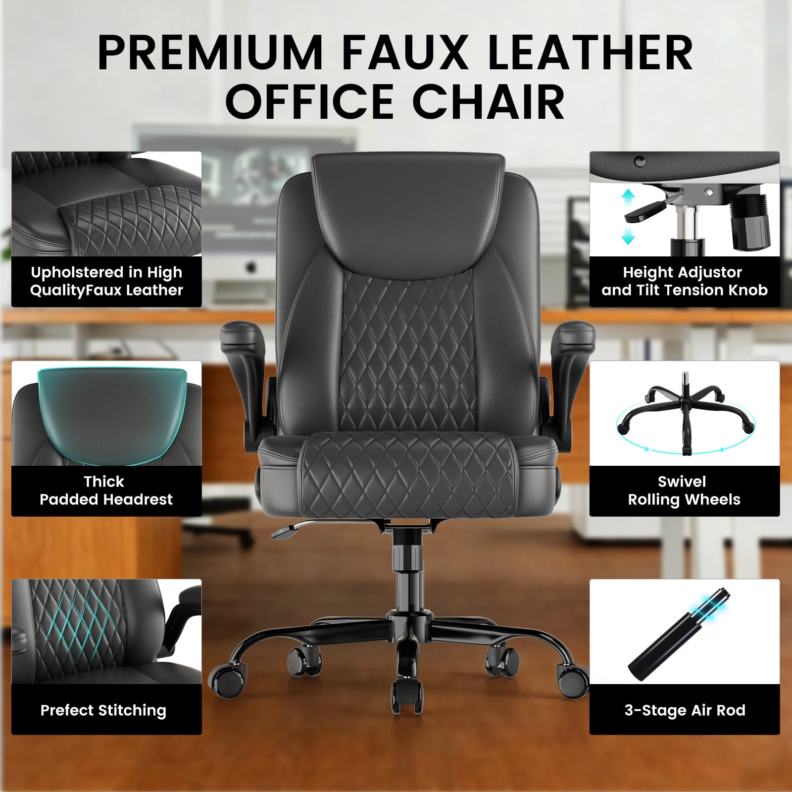GTRACING Office Chair, 400LBS Big and Tall Home Office Chair Wide Seat Ergonomic Computer Desk Chair with Flip-up Arms, Gray