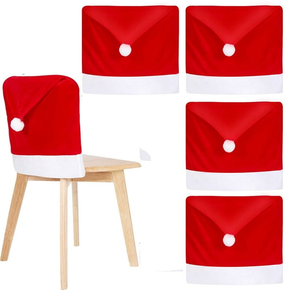 Set of 4 Christmas Chair Covers,Non-woven Chair Cover,Elastic Protective Cover,Red Chair Back Covers,Santa Claus Hat Slipcover,for Christmas Holiday Festival Party Decoration