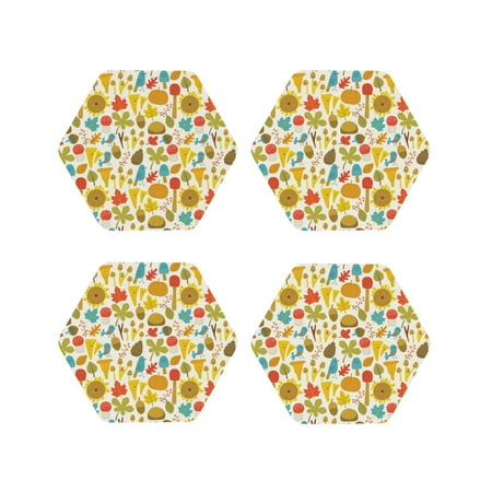 

Vsdgher Forest Mushrooms Leather Coasters for Drinks Durable Drink Coasters 4 Set for Tabletop Protection Luxurious Home Décor and Housewarming Gift-Hexagon