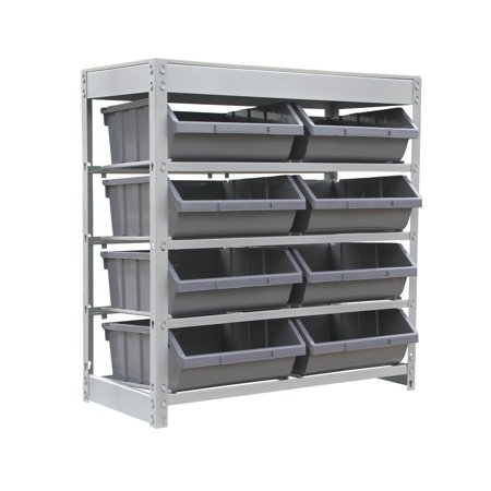 UPC: 0850036847199 | King s Rack Bin Rack Boltless Steel Storage System Organizer w/ 8 Plastic Bins in 4 tiers