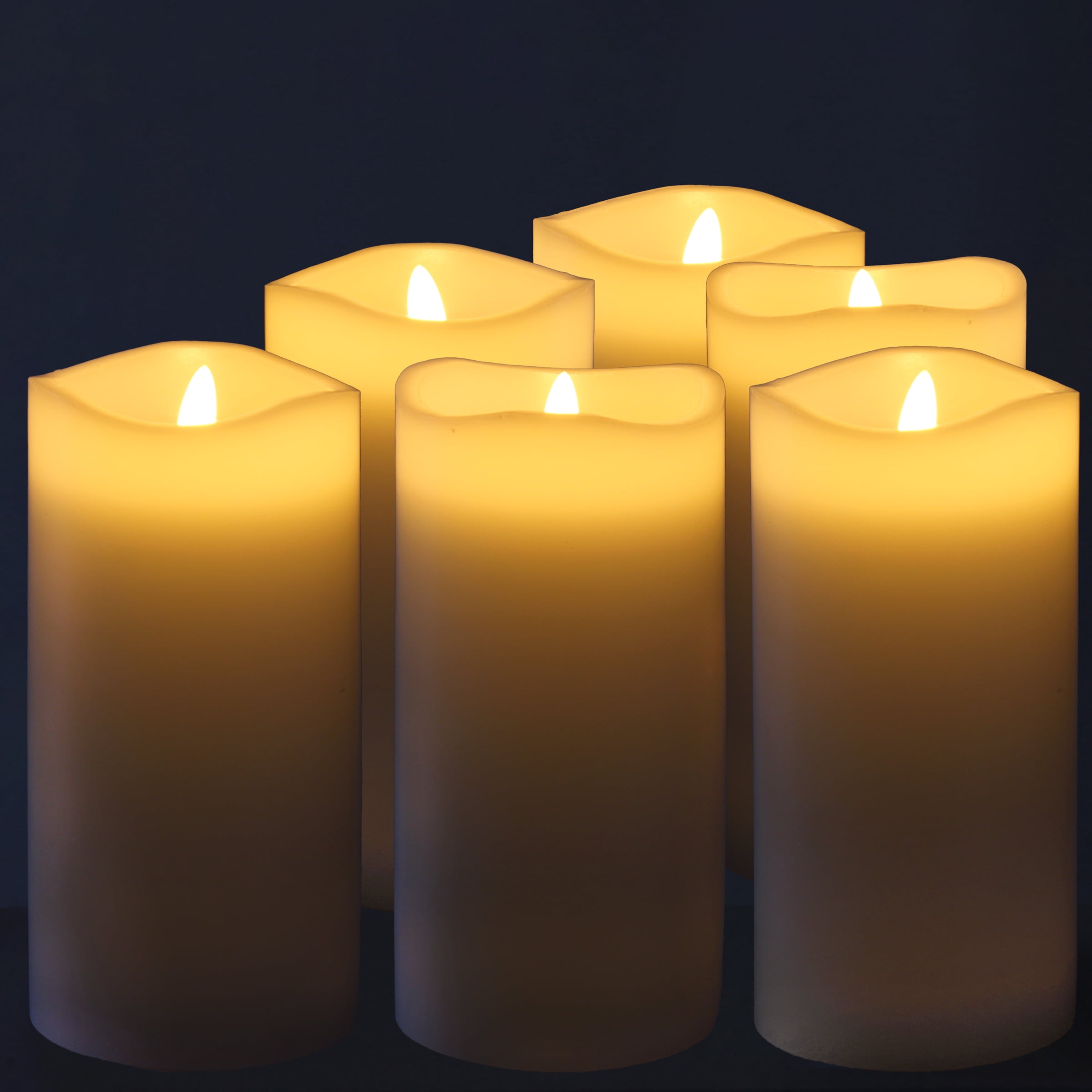 6 Pack Stonebriar Flameless LED 3"x 6" Off-White Real Wax Pillar Candle with Timer and Remote