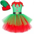 thumbnail image 3 of Disfraz de elfo navideño para niñas, conjunto de ropa navideña elegante para niños, vestido de tul con tutú de malla verde y rojo para fiesta de Navidad para niños, con gorro y calcetines, 3 of 5