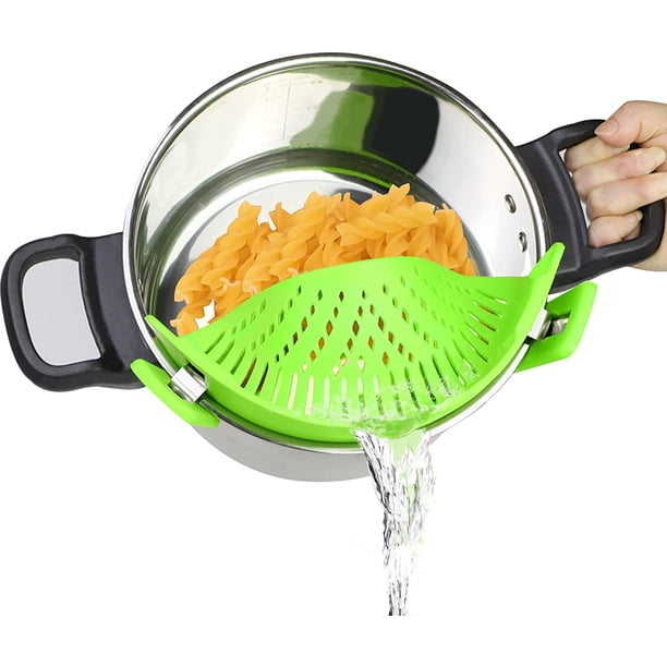 Colador con clip de silicona, colador con boquilla para espagueti, pasta, carne molida, se adapta a la mayoría de las ollas y tazones, colador flexible ahorrador de espacio - verde TUNC Sencillez