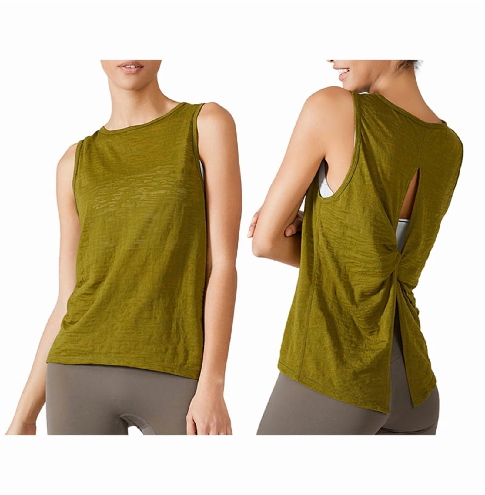 Sleeveless Quick-Drying Vest for Women, Sports Cover-Up, Running,Loose Large Size Yoga Clothes Green XL
