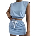 thumbnail image 2 of TrendVibe365 Summer Outfits for Women 2024 Trendy Solid Color Croped Crewneck Sleeveless Shirts and Mini Skirts Basic Travel Pajamas Lounge Set Loungewear Summer Outfits, 2 of 9