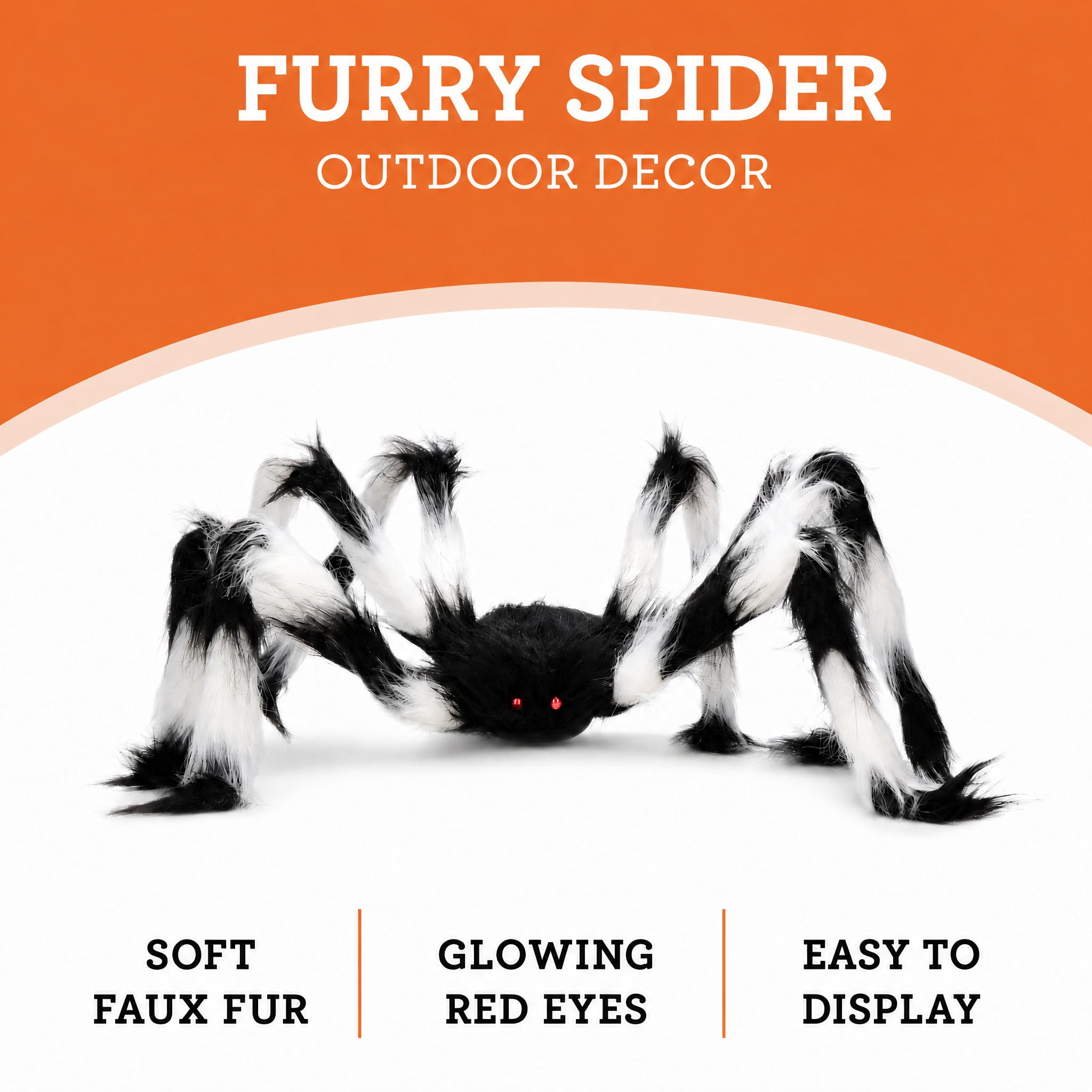 Furry Spider Decoration, Black and White, 28", Halloween by Way To Celebrate
