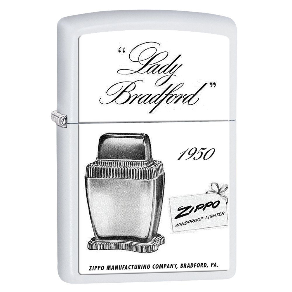 Zippo Lighter Lady Bradford Advertisement White Matte 78474