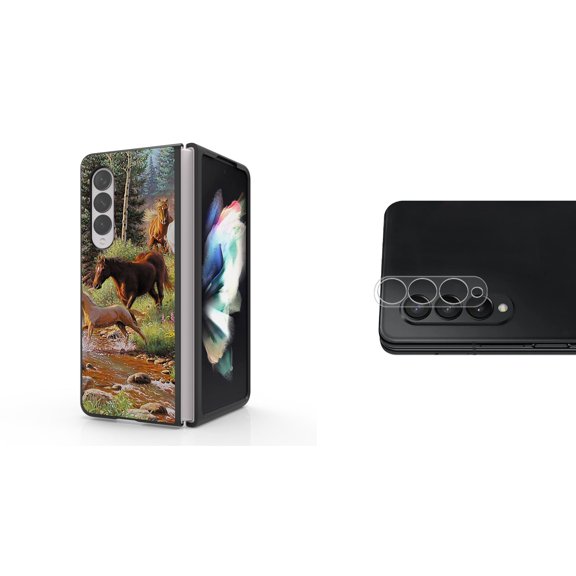 Accessory Bundle for Galaxy Z Fold 4: Slim Snap-On Case (Wild Horse River), Rear Camera Glass Protector