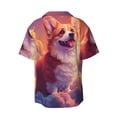 thumbnail image 5 of Uemuo Sunset Cloud Corgi Pattern Cotton Linen Short Sleeve Shirts,Casual Lightweight Button Down Shirts,Vacation Beach Summer Tops-Large, 5 of 7