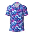 thumbnail image 2 of Daiia blue Skull purple flower Pattern Men’s Polo Shirts,Solid Deck Shirt,Classic Fit, Breathable Cotton Polo for Casual and Sport Wear-Medium, 2 of 7