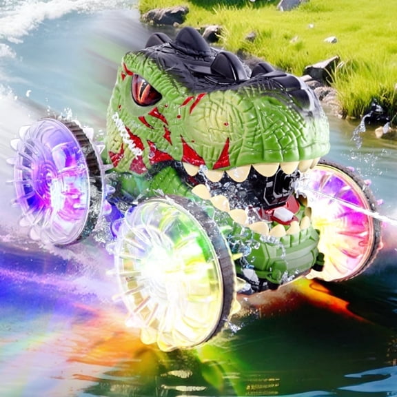 Aezusy Dinosaur Toy RC Cars for Kids, 360-Degree Rotation 4WD Stunt Vehicle with Water Spray, Christmas Gift for 4-12 Years Old for Boys Kids