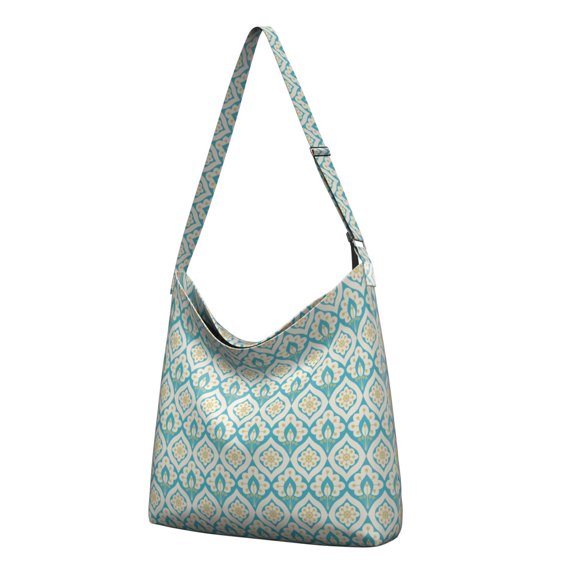 Natural Canvas Crossbody Bag – Vintage Floral Tote, Ethnic Tribal Patterns, Eco-Friendly Shopping Bag