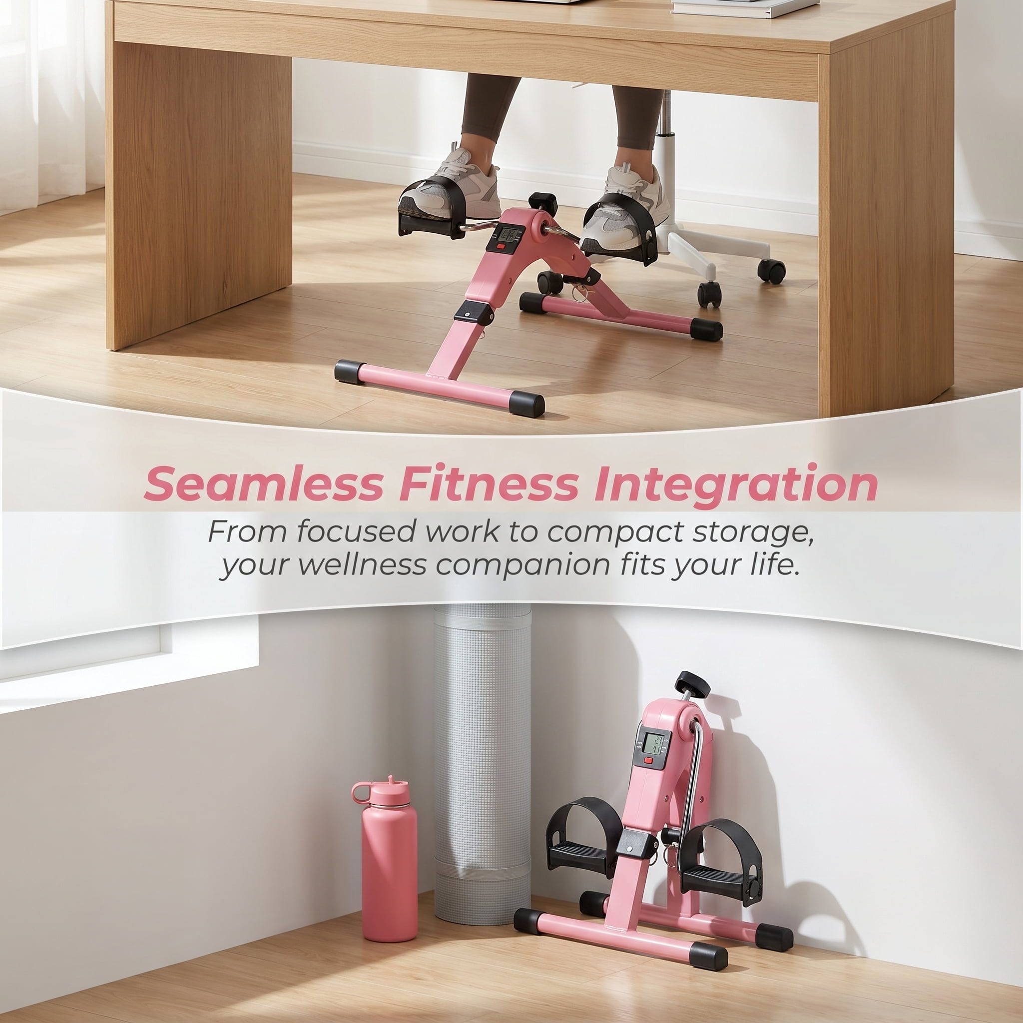 Kadyn Exercise Bicycle Machine,Exercise Bike, Under Desk Exercise Bike Pedal Exerciser with LCD Display for Legs and Arms Workout-Pink