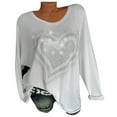 thumbnail image 2 of DDAPJ pyju Plus Size T-shirt for Women Sequin Heart Graphic Tees Loose Casual Long Sleeve Crewneck Pullover Shirt Oversized Drop Shoulder Tee Tops Fashion Gift Ideas White M, 2 of 4