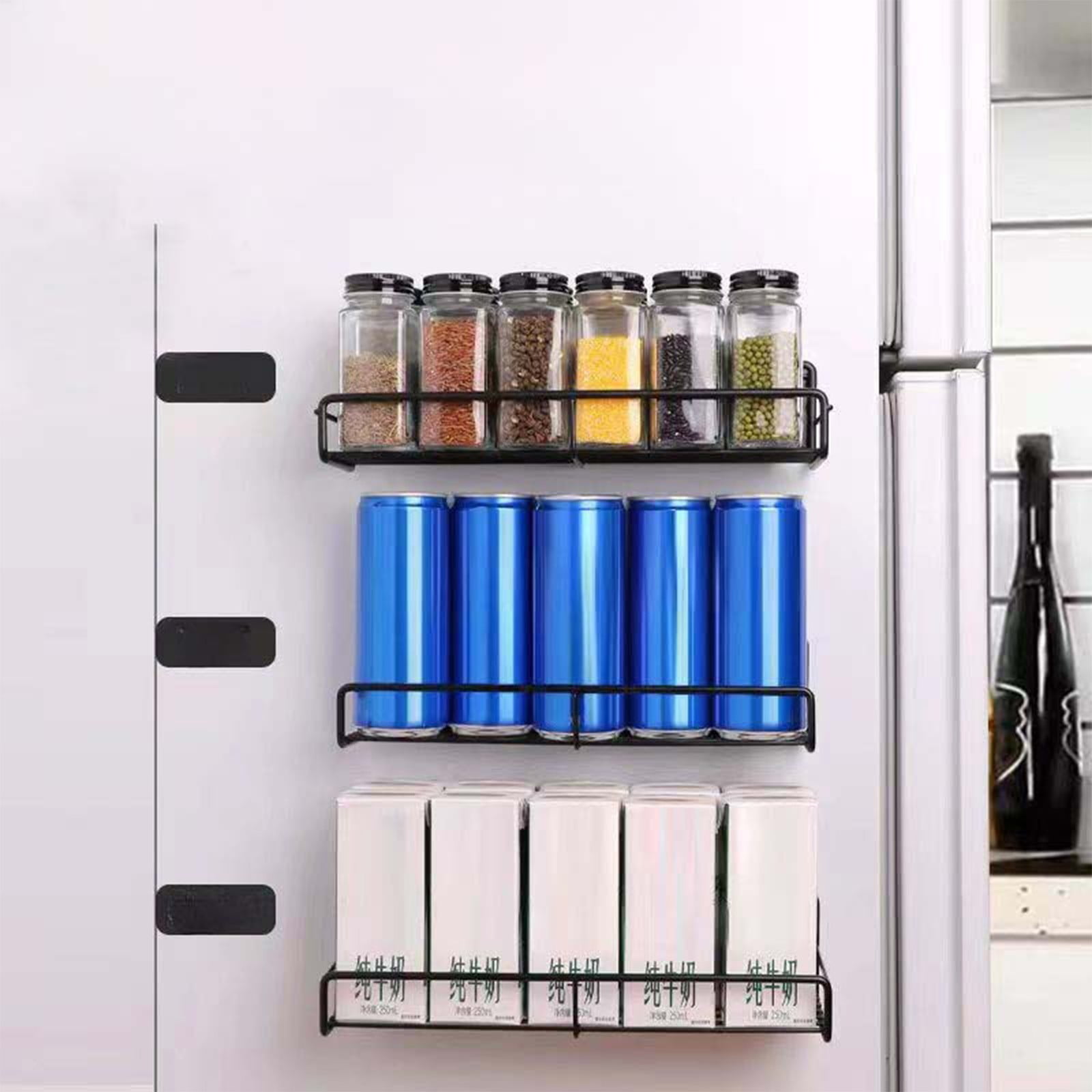 Magnetic Spice Rack for Refrigerator - Fridge Spice Organizer Magnetic Shelf No DriWaMounted Storage for Spice Bottles Jars Kitchen Organization Available in 2 Sizes Black