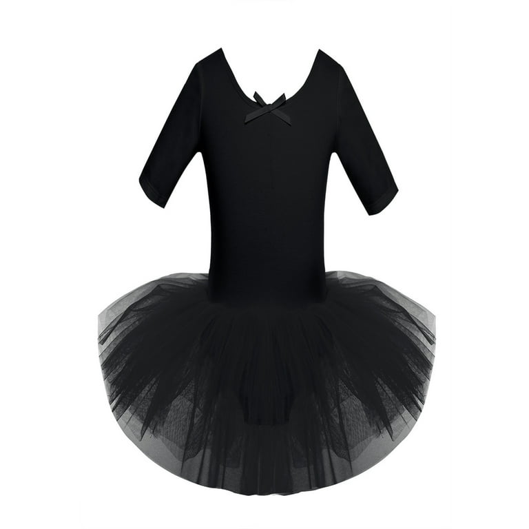 Renvena Girls Short Sleeve Tulle Ballet Dresses Dance Leotard Tutu Skirt Ballerina Dancewear Girl s Size 12 14 Black
