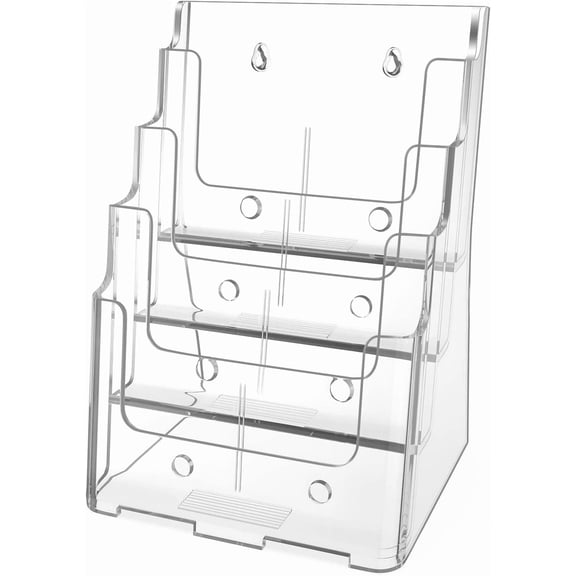 Acrylic Brochure Holder 9 x 13 inch, 4 Tier Clear Literature Organizer Magazine Stand Display, for 4 x 9 inch Brochures, Pamphlet, Wall Mount or Countertop, 1 Pack