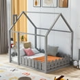 thumbnail image 2 of Leumius Full Size Wood House Bed with Fence & Roof,Montessori Bed Floor Bed with Safety Guardrails for Boys & Girls,Gray, 2 of 8