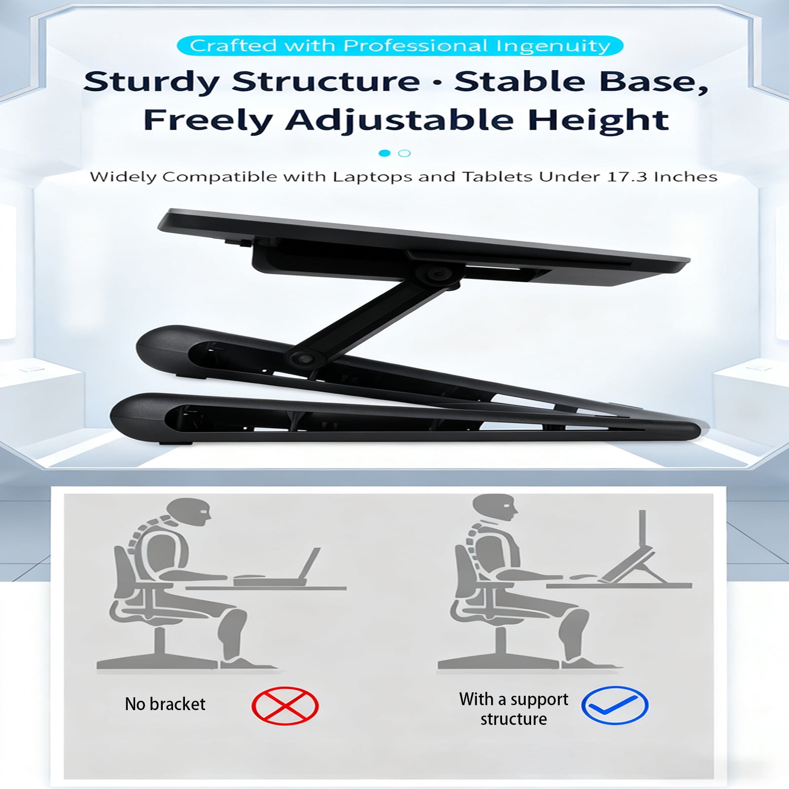Ergonomic Cooling Stand for 12-16inch Notebooks: Fan, AntiSlip Base, Height Adjustable, USB Ports