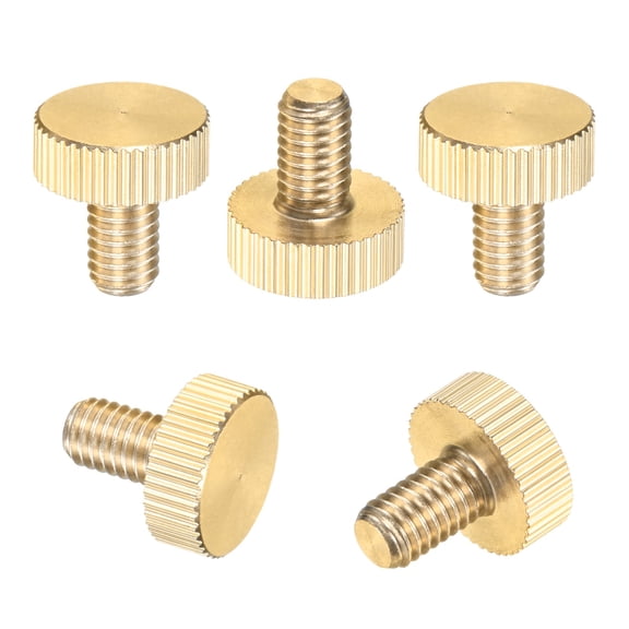 Uxcell 5-Pack Knurled Thumb Screws, M6x10mm Solid Brass Flat Head Knobs Bolts