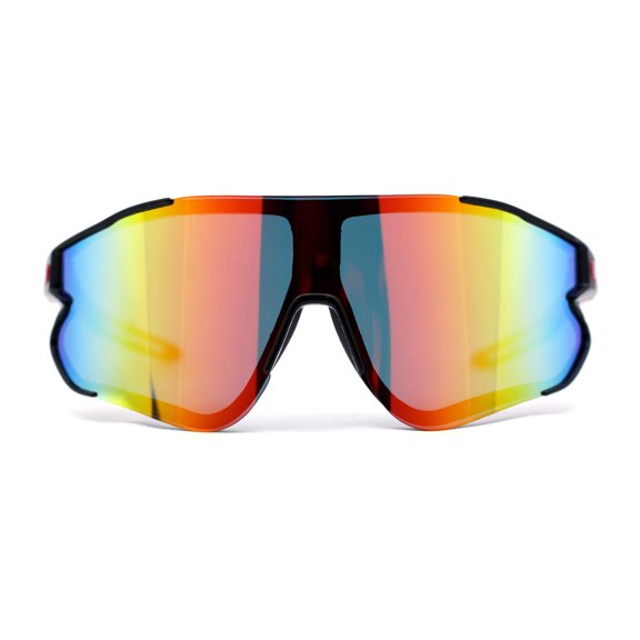 Mens Color Mirror Aerodynamic Block Shield Lens Plastic Sport Sunglasses Black Red Rainbow Mirror