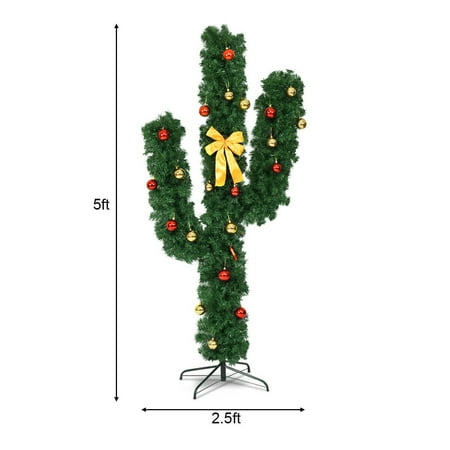 5Ft Pre-Lit Artificial Cactus Christmas Tree w/LED Lights ...