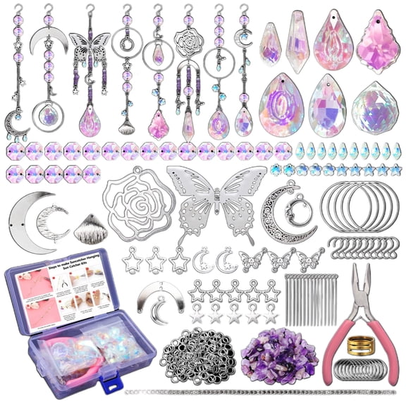 200Pcs Sun Catchers Making Set Craft for Adult Crystal Suncatchers Supplies Glass Window Indoor Ornaments