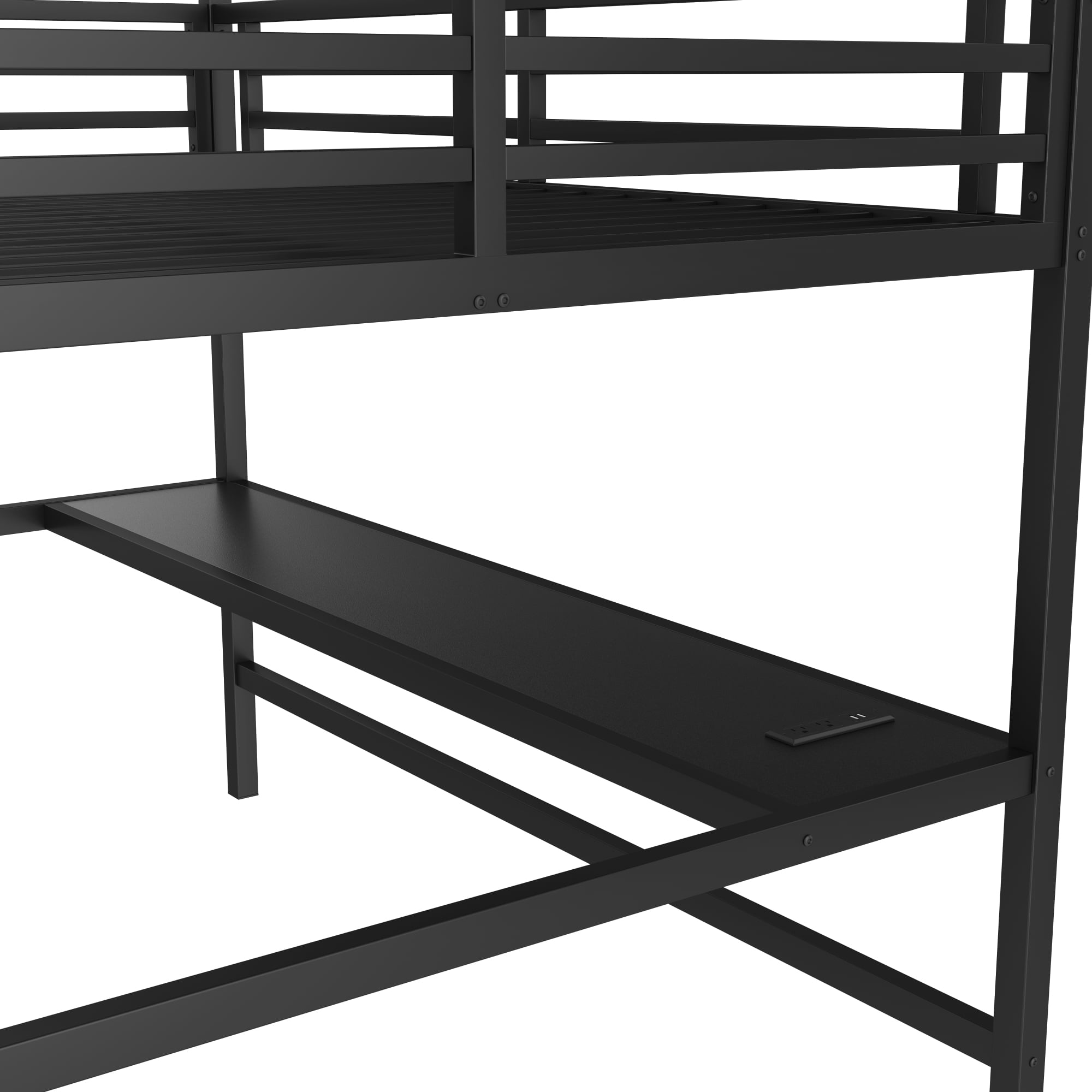 Queen Size Loft Bed with Power Outlet and LED Lighted, Heavy-Duty Metal Bed Frame,Space-Saving, Noise Reduced, Black