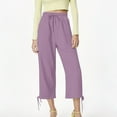 thumbnail image 6 of Hauaitttt Women's Solid Color Drawstring Cropped Linen Pants Casual Capri TrousersTrousers Women Pants Casual Elastic Waist Straight Leg Womens plus Size Pants Casual Work Linen Womens Casual Pants, 6 of 8